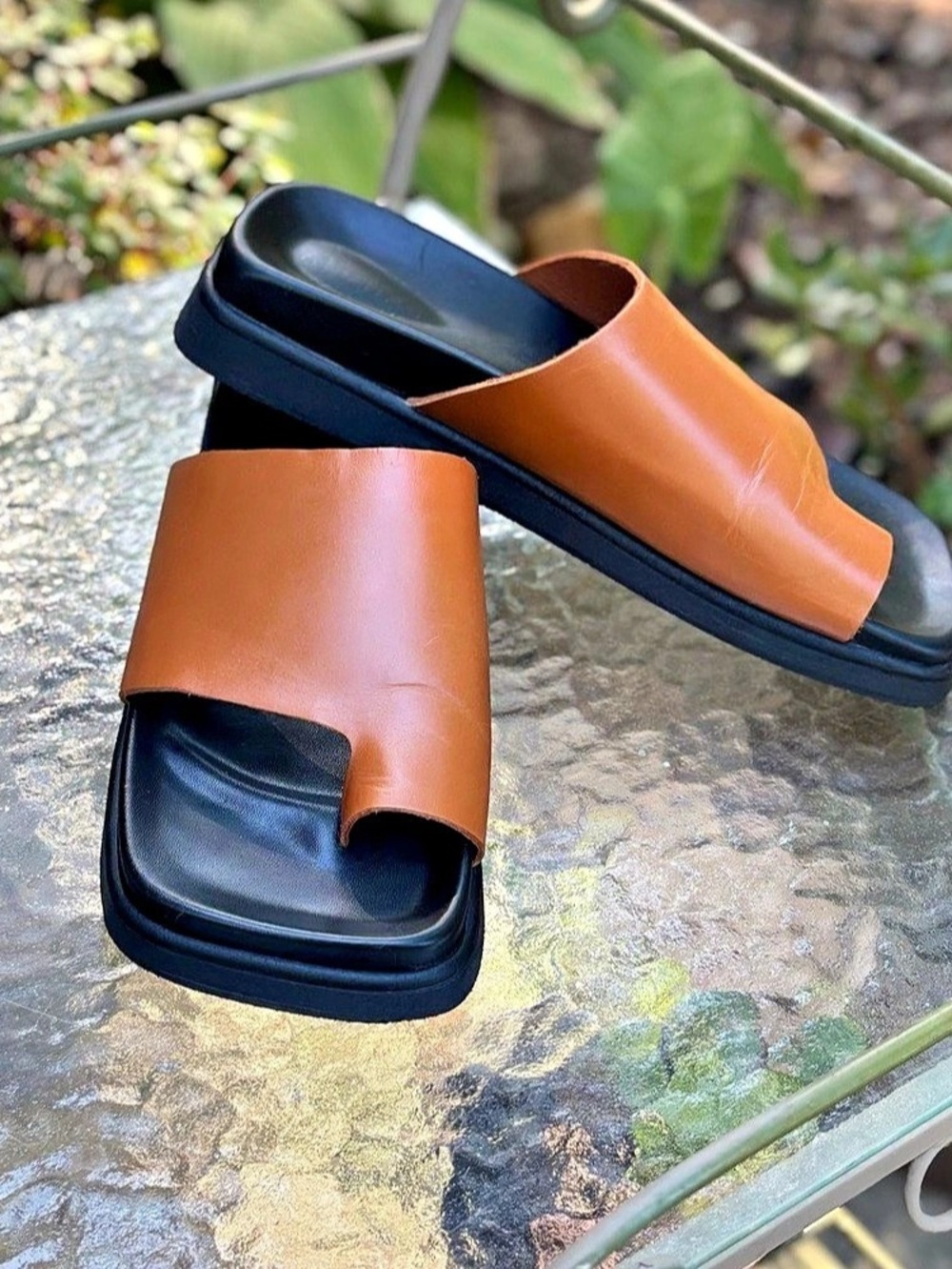 Alohas Ola Rift Leather Sandals Slide Sandals Brown & Black EU 40